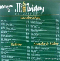 J B Twisters Ice Cream menu