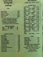 Leons Pizza menu