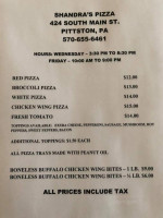 Shandras Pizza menu