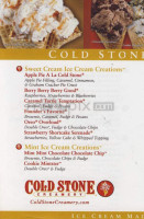 Cold Stone Creamery menu