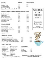 Wonder City Coffee Bistro menu