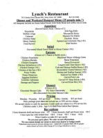 Lynch's menu