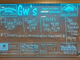 G W's Fine Food Spirits menu