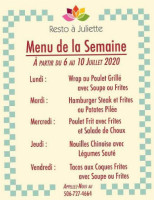 Resto à Juliette menu