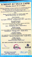 Villa Capri Carmel Valley menu