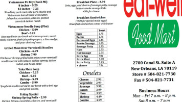 Eat-well Food Mart menu