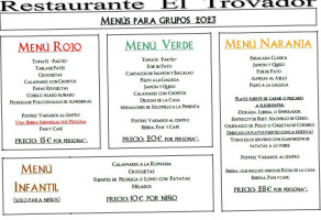 El Trovador menu