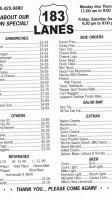 183 Lanes menu