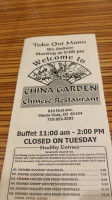 China Garden Chinese menu