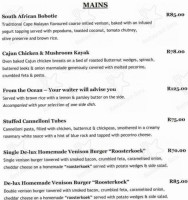 Buffelsdrift Game Lodge menu