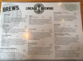 Lineage Brewing menu