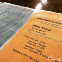 Imperial Pool Karaoke menu