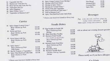 Golden Pagoda Burmese Asian Restaurant menu