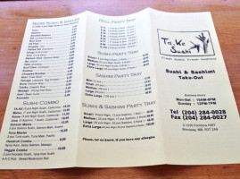 TA-KE Sushi Take Out menu