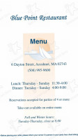 Blue Point menu