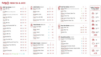 Coco Fresh Tea Juice menu