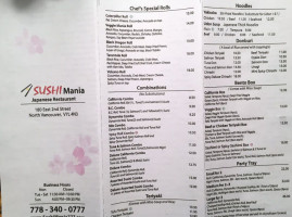 Sushi Mania Northvancouver menu